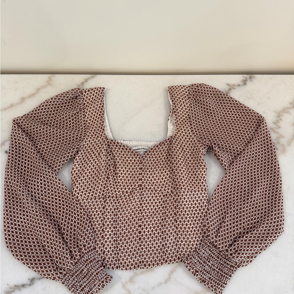 Abercrombie & Fitch Brown Printed Square-Neck Long Sleeve Top